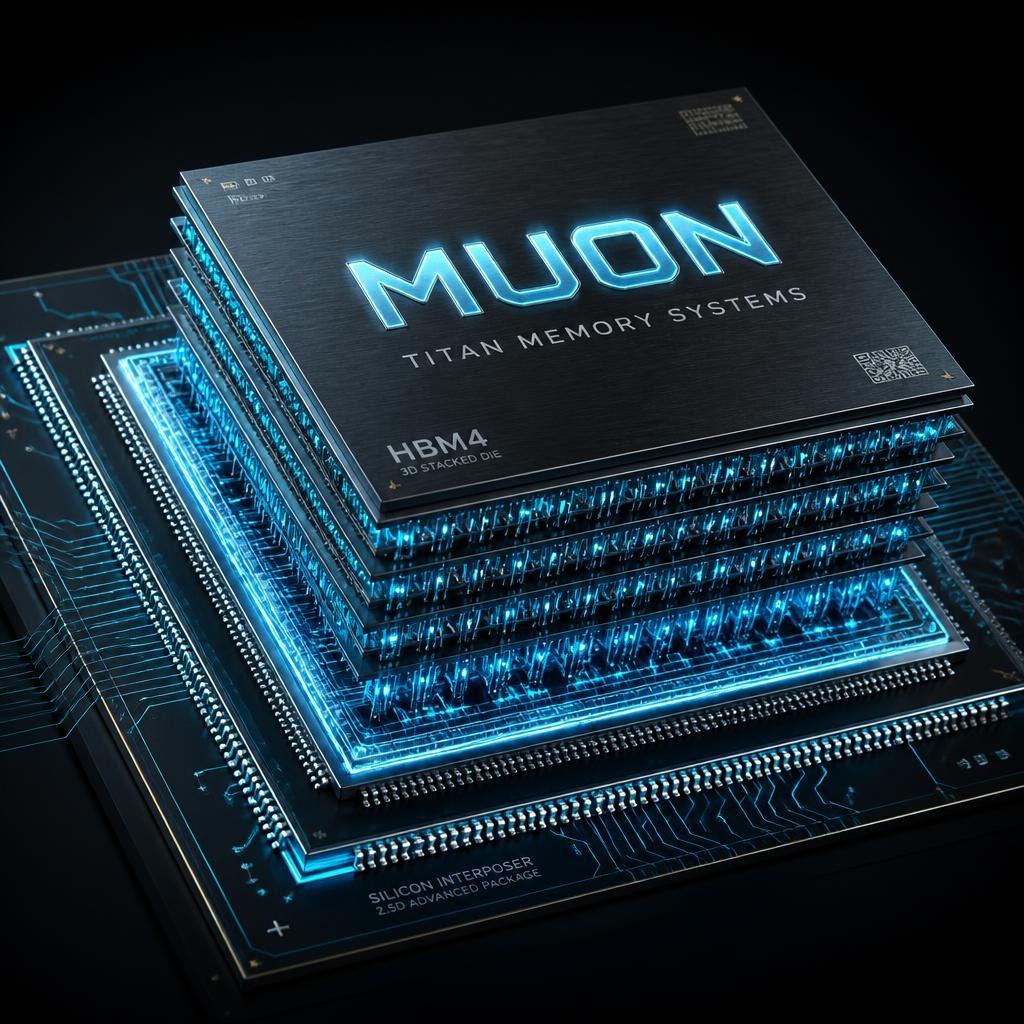 Titan Memory Systems - Muon HBM4 Chipset 3D Stacked Die Render